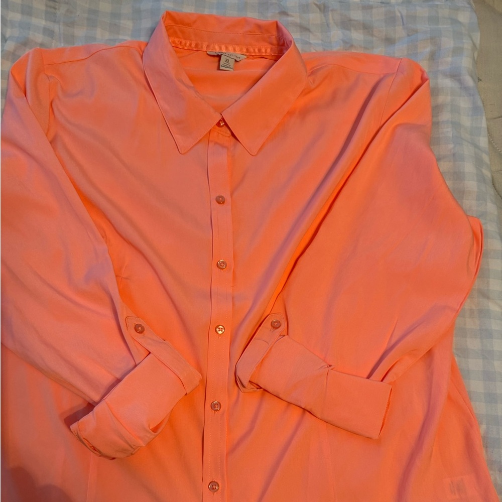 Cato XL LADIES BRIGHT PEACH Orange blouse euc! Long sleeve
